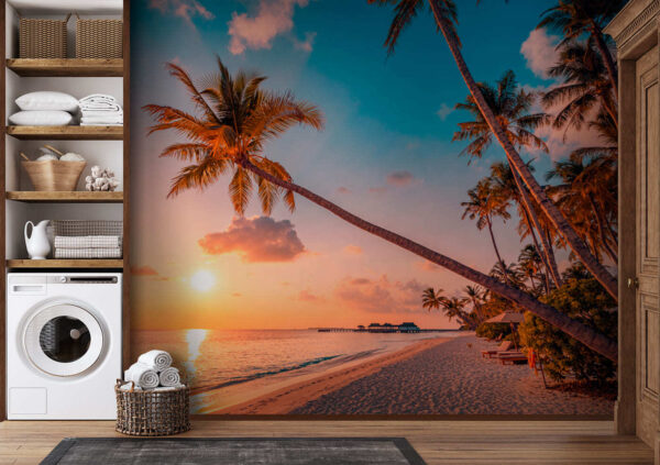 Plaża z palmami i zbiornikiem wodnym Fototapeta Plaża z palmami i zbiornikiem wodnym