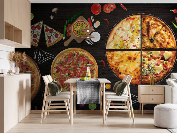 Pyszna różnorodność kawałków pizzy Fototapeta Pyszna różnorodność kawałków pizzy