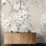 Fototapeta Delikatny kwiatowy wzór na beżowym tle