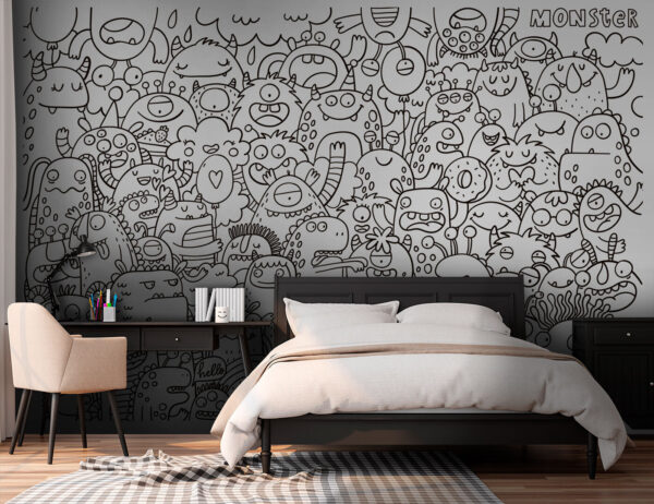 Rysunek twarzy czarną linią Fototapeta Rysunek twarzy czarną linią