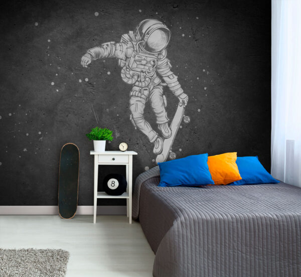 Astronauta na deskorolce w kosmosie Fototapeta Astronauta na deskorolce w kosmosie