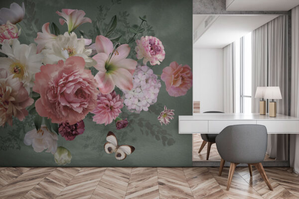 Elegancki bukiet z delikatnym motylem Fototapeta Elegancki bukiet z delikatnym motylem