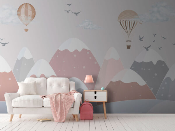Balony unoszą się nad ośnieżonymi górami Fototapeta Balony unoszą się nad ośnieżonymi górami