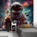 Fototapeta Astronauta unoszący się wśród kosmicznych śmieci.