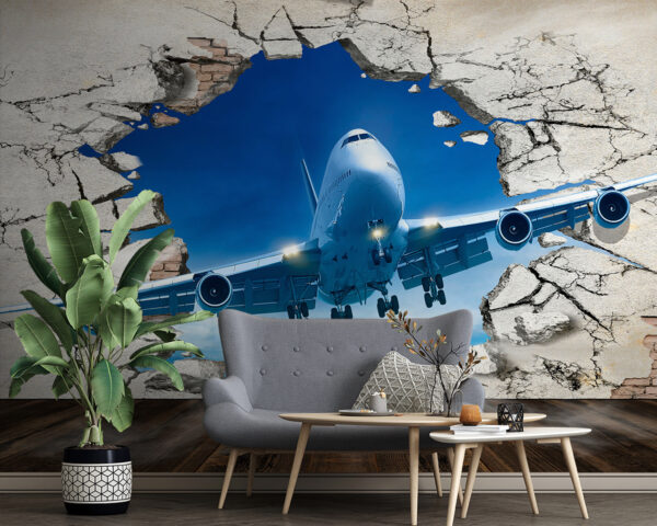 Jet przebija się przez pękniętą ścianę Fototapeta Jet przebija się przez pękniętą ścianę