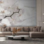 Fototapeta Białe orchidee na białym materiale