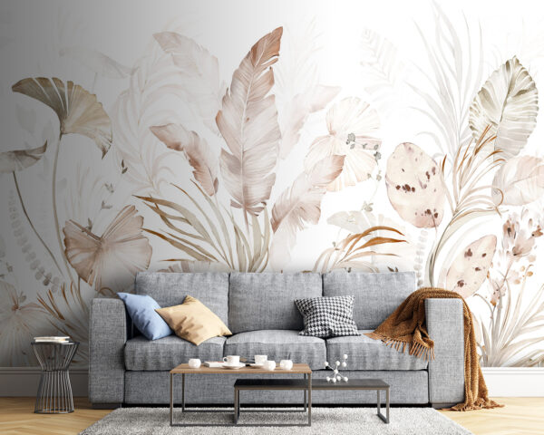 Elegancki botaniczny wzór w delikatnych odcieniach Fototapeta Elegancki botaniczny wzór w delikatnych odcieniach