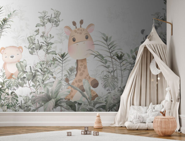 Żyrafa i panda w dżungli Fototapeta Żyrafa i panda w dżungli