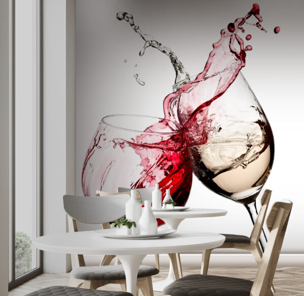 Fototapeta Fototapeta Kieliszki do wina w połowie toastu, splash przechwycony. (SKU: u75563)