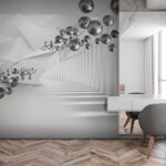 Fototapeta Pływające kule w geometrycznym korytarzu.