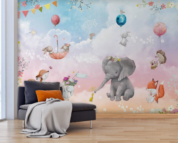 Fototapeta ścienna ze zwierzętami i balonami Fototapeta Fototapeta ścienna ze zwierzętami i balonami