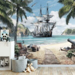 Fototapeta Statek piracki zakotwiczony na malowniczej plaży