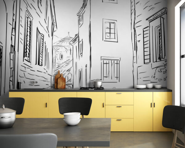 Fototapeta Rysunek ulicy z budynkami