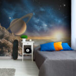 Fototapeta Planeta z pierścieniami na niebie
