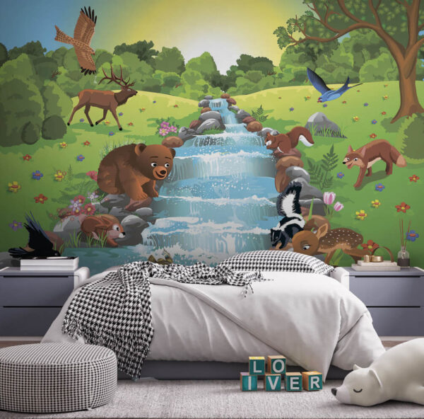 Karykatura zwierząt w strumieniu Fototapeta Karykatura zwierząt w strumieniu