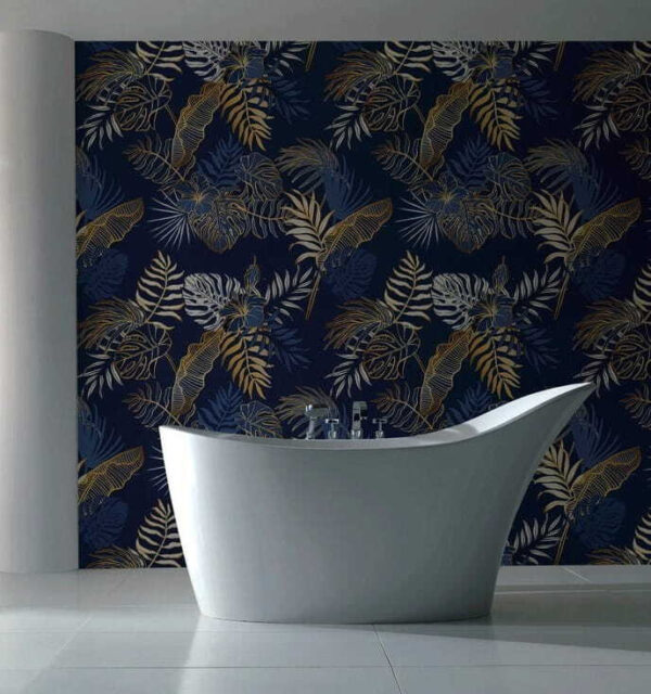 Fototapeta Wzór liści na niebieskim tle