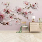 Fototapeta Różowe magnolie na eleganckich gałęziach