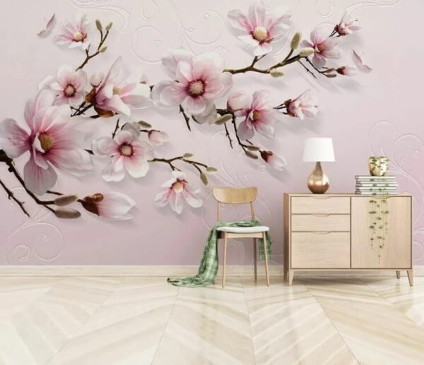 Różowe magnolie na eleganckich gałęziach Fototapeta Różowe magnolie na eleganckich gałęziach