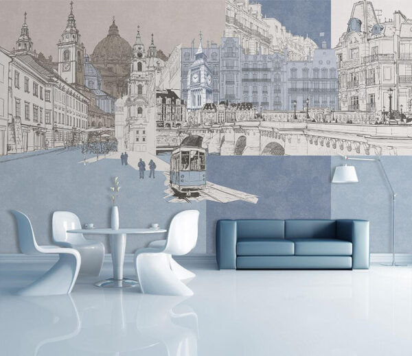 Kultowa architektura Europy w szkicach Fototapeta Kultowa architektura Europy w szkicach
