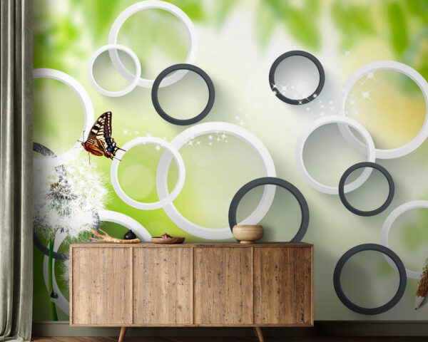 Motyl na kwiecie mniszka lekarskiego Fototapeta Motyl na kwiecie mniszka lekarskiego