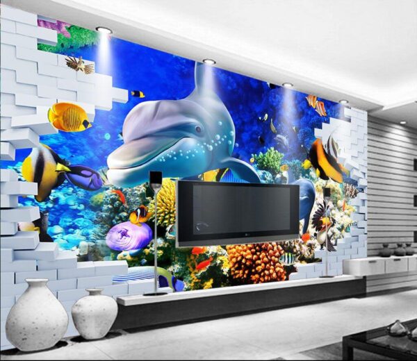 Mural przedstawiający rybę i delfiny Fototapeta Mural przedstawiający rybę i delfiny
