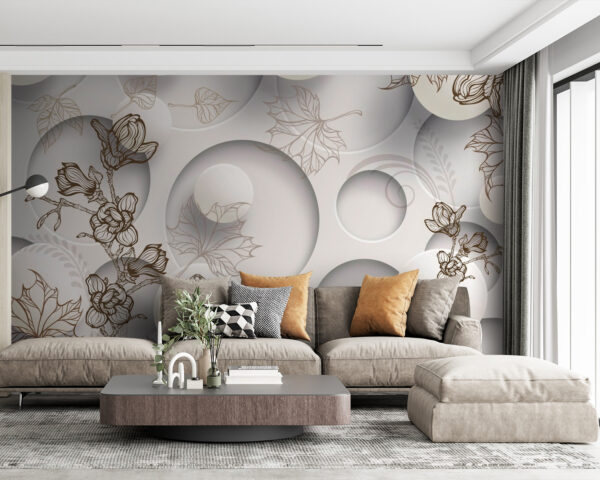 Fototapeta Tapeta z kółkami i kwiatami