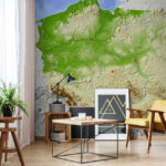 Fototapeta Mapa Polski z lądem i wodą