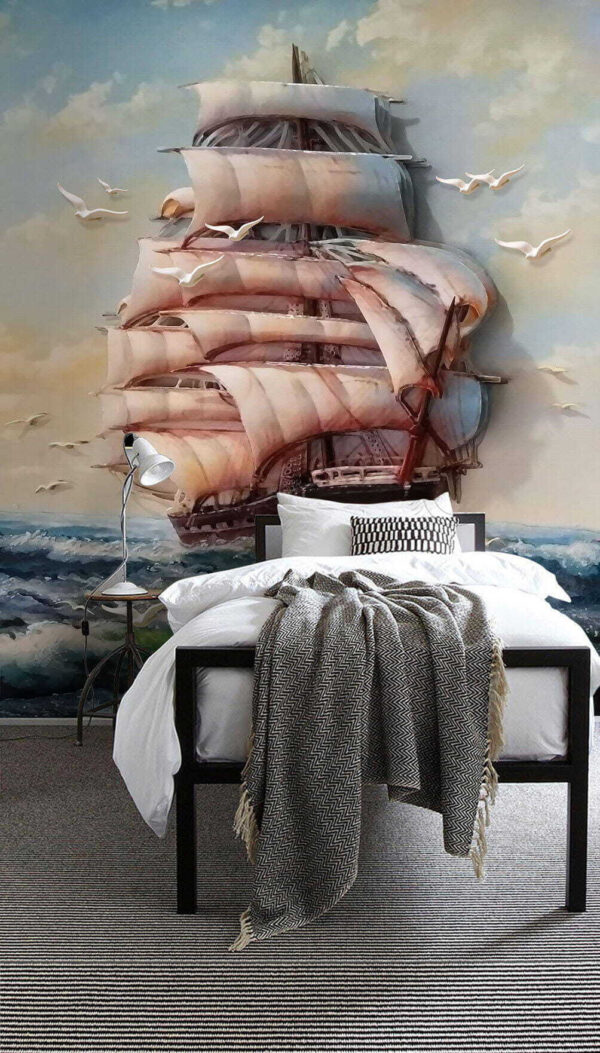 Fototapeta Żaglowiec pośród fal oceanu