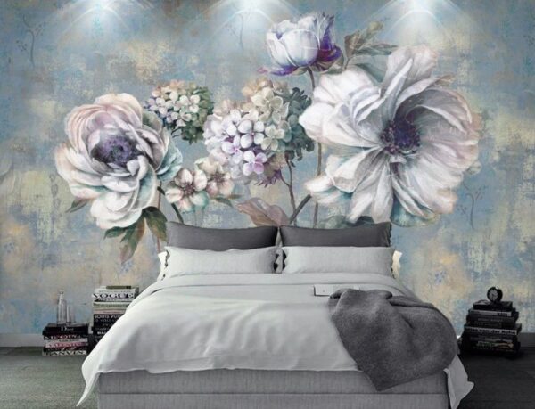 Fototapeta Malowanie kwiatów na niebieskim tle