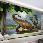 Fototapeta Duży dinozaur z długimi rogami i długim ogonem