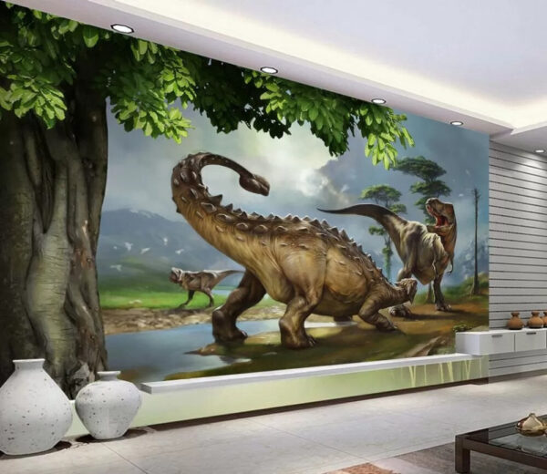 Duży dinozaur z długimi rogami i długim ogonem Fototapeta Duży dinozaur z długimi rogami i długim ogonem