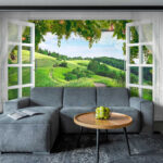 Fototapeta Ptak przelatujący przez okno