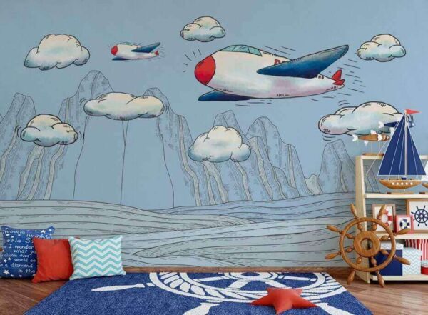 Fototapeta Kreskówka samolotów lecących nad górami