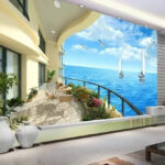 Fototapeta Balkon z widokiem na ocean i łodzie