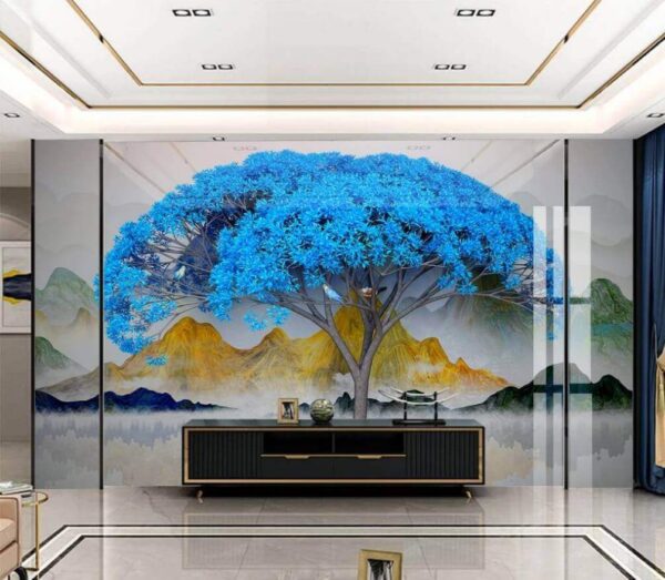 Fototapeta Drzewo z niebieskimi liśćmi