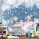 Fototapeta Dwa króliki w różowej parasolce