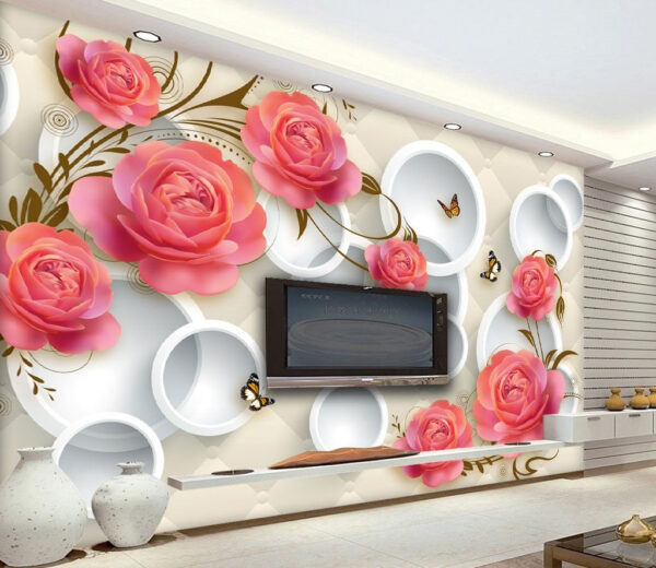 Róże i motyle w harmonii Fototapeta Róże i motyle w harmonii