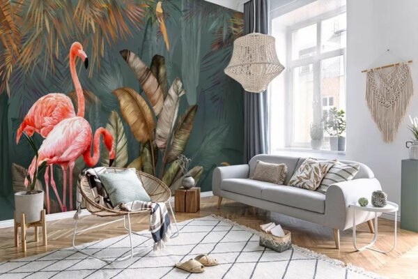 Flamingi w bujnym tropikalnym raju Fototapeta Flamingi w bujnym tropikalnym raju