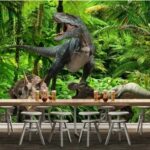 Fototapeta Grupa dinozaurów w lesie