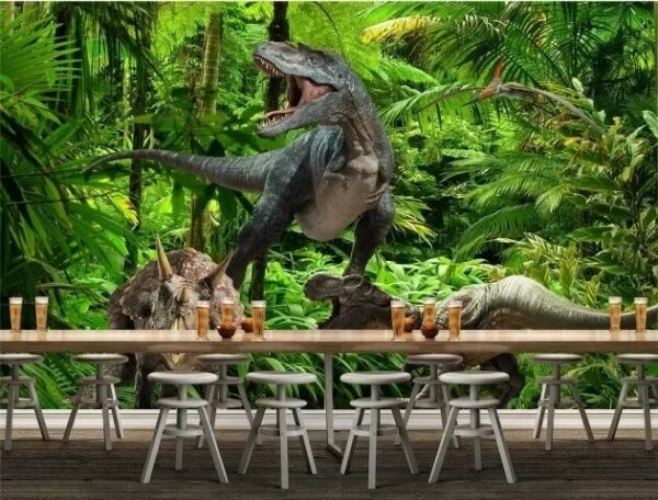Grupa dinozaurów w lesie Fototapeta Grupa dinozaurów w lesie
