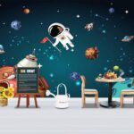 Fototapeta Kreskówkowa scena kosmiczna z planetami i gwiazdami