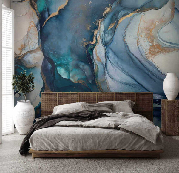 Abstrakcyjne, inspirowane oceanem, wirujące niebieskie wzory Fototapeta Abstrakcyjne, inspirowane oceanem, wirujące niebieskie wzory
