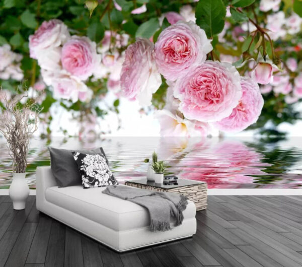 Różowe róże odbijające się na wodzie. Fototapeta Różowe róże odbijające się na wodzie.