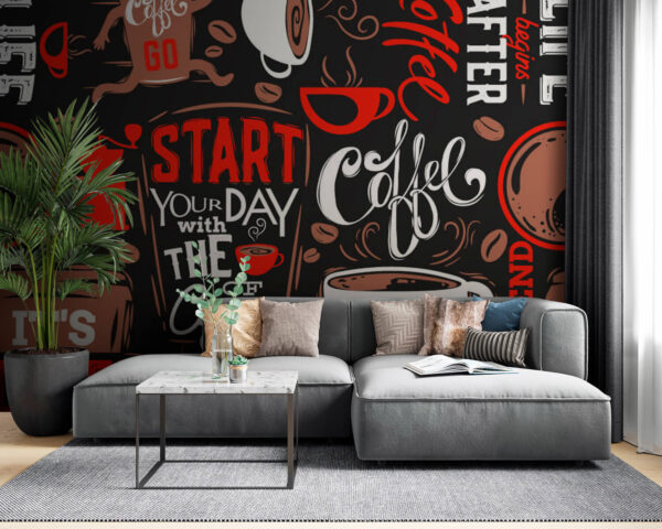 Fototapeta Wzór filiżanek i ziaren kawy