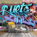 Fototapeta Miejskie graffiti w żywych kolorach.