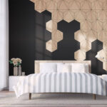 Fototapeta Drewno i czarne tło z sześciokątami