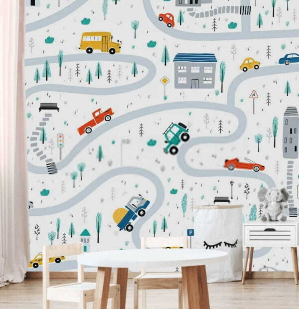 Mapa samochodów i budynków Fototapeta Mapa samochodów i budynków