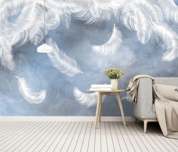 Fototapeta Białe pióra na niebieskim tle (SKU: u23747) Fototapeta Fototapeta Białe pióra na niebieskim tle (SKU: u23747)