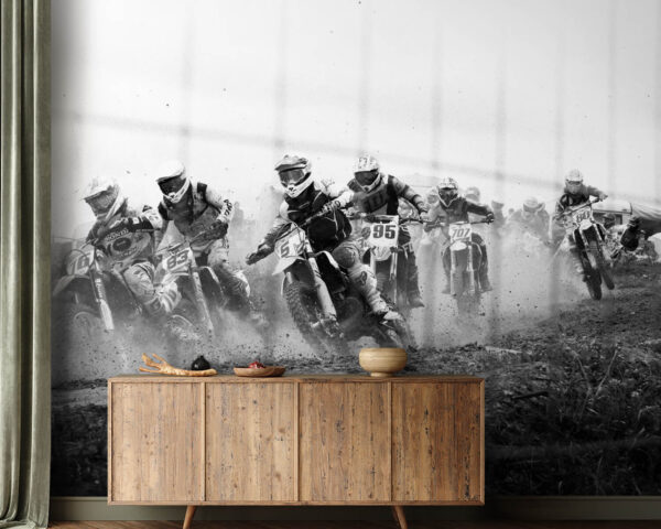 Grupa ludzi na motocyklach terenowych Fototapeta Grupa ludzi na motocyklach terenowych