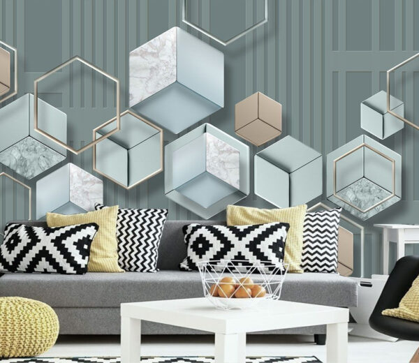 Tapeta z sześciokątami i geometrycznymi kształtami Fototapeta Tapeta z sześciokątami i geometrycznymi kształtami